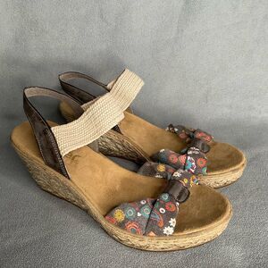 Rieker Wedge Sandals Womens size 39/8‎ Ankle Strap Brown Paisley Floral